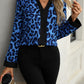 Leopard Notched Long Sleeve Blouse