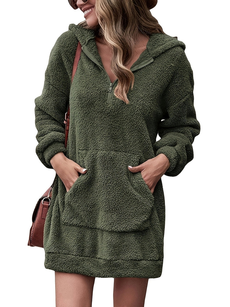 Half Zip Dropped Shoulder Oversized Hoodie Army Green