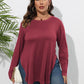 Plus Size Round Neck Long Sleeve Slit T-Shirt