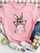 Rabbit Round Neck Short Sleeve T-Shirt Dusty Pink