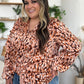 Double Take Full Size Printed Ruffle Trim Balloon Sleeve Shirt