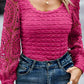 Openwork Scoop Neck Long Sleeve Blouse