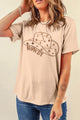 Hat Graphic Round Neck Short Sleeve T-Shirt Tan