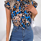 Leopard Tie Neck Cap Sleeve Blouse