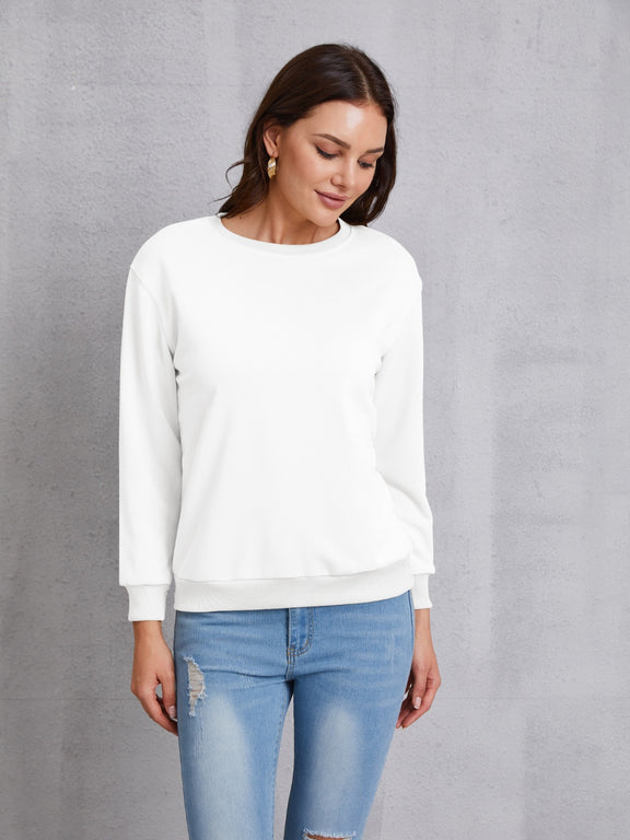 Round Neck Dropped Shoulder Sweatshirt White