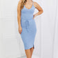 Capella Flatter Me Full Size Ribbed Front Tie Midi Dress in Pastel Blue