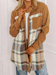 Plaid Collared Neck Long Sleeve Jacket Caramel