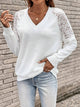 Lace Detail V-Neck Long Sleeve Top White