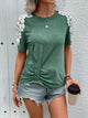 Perfee Lace Detail Round Neck Short Sleeve T-Shirt Dark Green