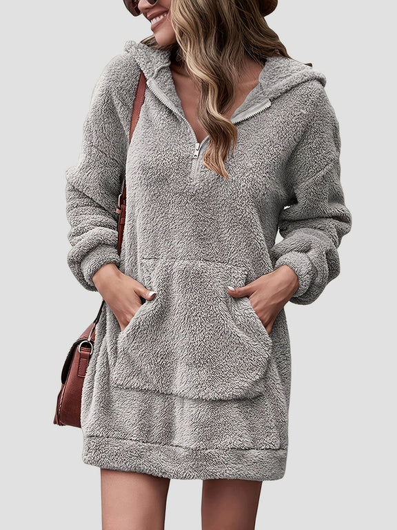 Half Zip Dropped Shoulder Oversized Hoodie Gray