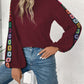 Embroidered Round Neck Long Sleeve Top