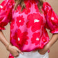 Ruffled Printed Mock Neck Short Sleeve Blouse