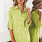 Ivy Lane Solid Button Up Drop Shoulder Blouse