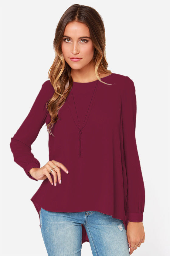 Ivy Lane Full Size Round Neck Back Pleated Blouse Burgundy