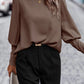 Decorative Button Round Neck Long Sleeve Blouse