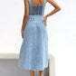 MeiMei Sweetheart Neck Wide Strap Denim Dress