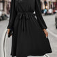 Tie Waist Notched Neck Long Sleeve Dress