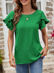 Textured Petal Sleeve Round Neck Tee Green
