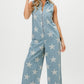 BiBi Star Print Half Zip Sleeveless Denim Jumpsuit