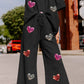 Heart Sequin Short Sleeve Top and Drawstring Pants Lounge Set