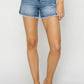 RISEN High Rise Seam Detailed Raw Edge Denim Shorts