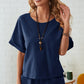 Round Neck Half Sleeve Top and Pocketed Pants Set