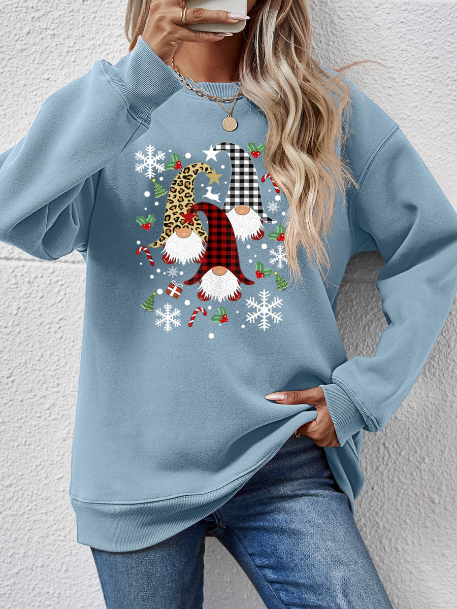Faceless Gnomes Graphic Drop Shoulder Sweatshirt Misty Blue