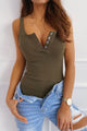 Quarter Button Wide Strap Tank Army Green