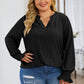 Plus Size Eyelet Notched Flounce Sleeve Blouse