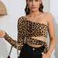 Leopard Cutout One-Shoulder Cropped Top