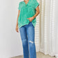 Zenana Washed Raw Hem Short Sleeve Blouse with Pockets