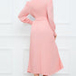 Round Neck Flounce Sleeve Pleated Dress