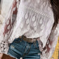 Round Neck Flounce Sleeve Lace Blouse