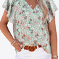 Floral V-Neck Flutter Sleeve Blouse