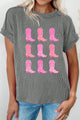Boots Graphic Striped Round Neck Short Sleeve T-Shirt Dark Gray