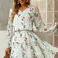 Floral Frill Trim Puff Sleeve Notched Neck Dress