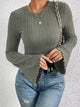Ribbed Round Neck Flare Sleeve T-Shirt Army Green