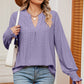 Eyelet Notched Long Sleeve T-Shirt