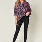 Double Take Full Size Printed Notched Three-Quarter Sleeve Blouse