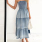 Slit Smocked Tube Tiered Denim Dress