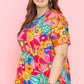 Plus Size Printed Round Neck Short Sleeve Top