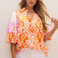 Printed Notched Half Sleeve Blouse