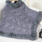 Fuzzy Hem Cable-Knit Poncho