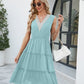 Contrast V-Neck Sleeveless Tiered Dress