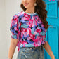 Floral Round Neck Puff Sleeve Top