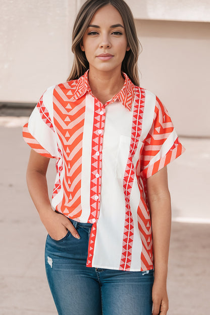 Printed Short Sleeve Collared Shirt