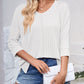 Lovelet Textured Round Neck Three-Quarter Sleeve Blouse