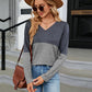 V-Neck Long Sleeve Two-Tone T-Shirt