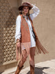 Faux Suede Fringe Hem Open Front Vest Chestnut