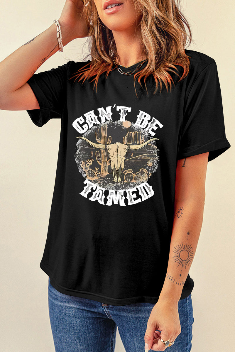 Graphic Round Neck Short Sleeve T-Shirt Black